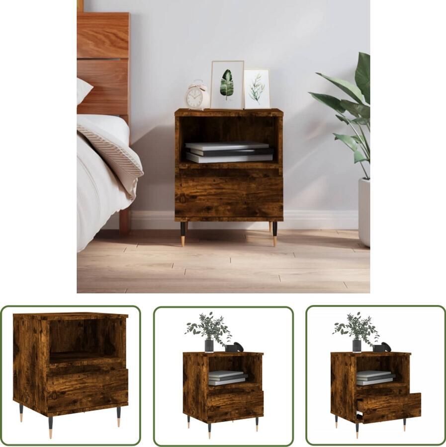 VidaXL Nachtkastje Gerookt Eiken 40x35x50 cm Nachtkastje Kastje Slaapkamermeubel Houten Meubel Bruine Kast Vintage Kast Landelijke Kast Modern Nachtlampje