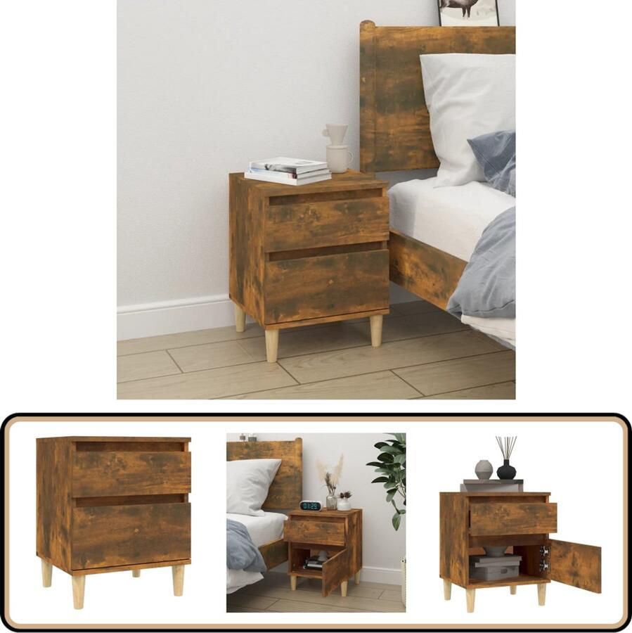 VidaXL Nachtkastje Gerookt Eiken 40x35x50 cm Nachtkastje Kastje Slaapkamermeubel Houten Meubels Bruine Meubelen Gerookte Eiken Decoratief Meubel Opbergruimte Stijlvol Meubel Scandinavische Stijl Basic Meubilair