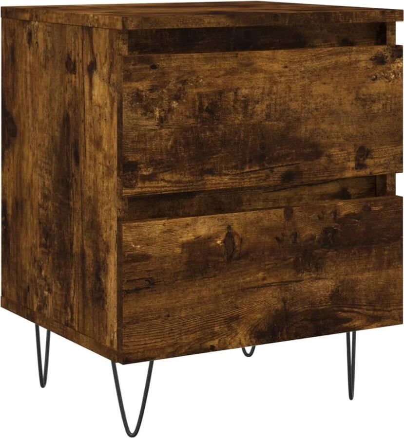 VidaXL Nachtkastje Gerookt Eiken 40x35x50 cm Nachtkastje Kastje Slaapkamersfeer Houten Kast Bruine Kast Vintage Kast Industriële Kast Bergruimte Tv Tafel