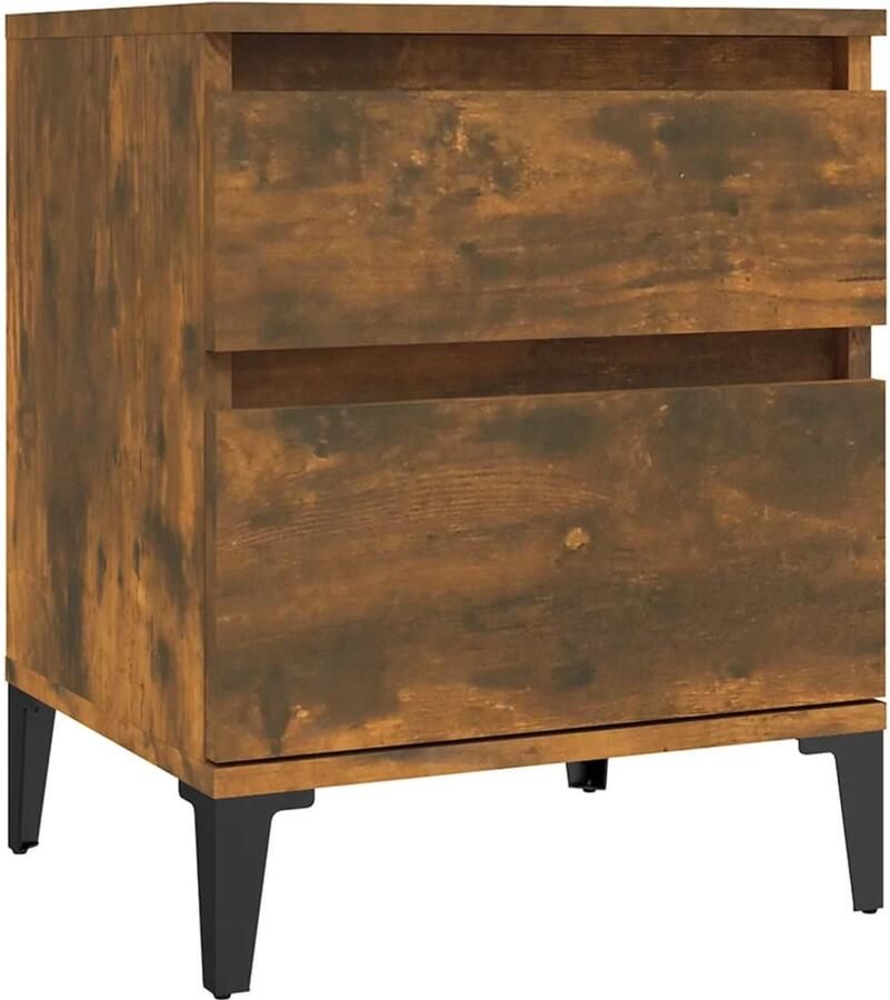 VidaXL Nachtkastje Gerookt Eiken 40x35x50 cm Nachtkastje Slaapkamermeubilair Houten Kast Bruine Meubels Bergruimte Compact Meubel Industrieel Design Nachtaansluiting Decoratief Item Kamerdecoratie