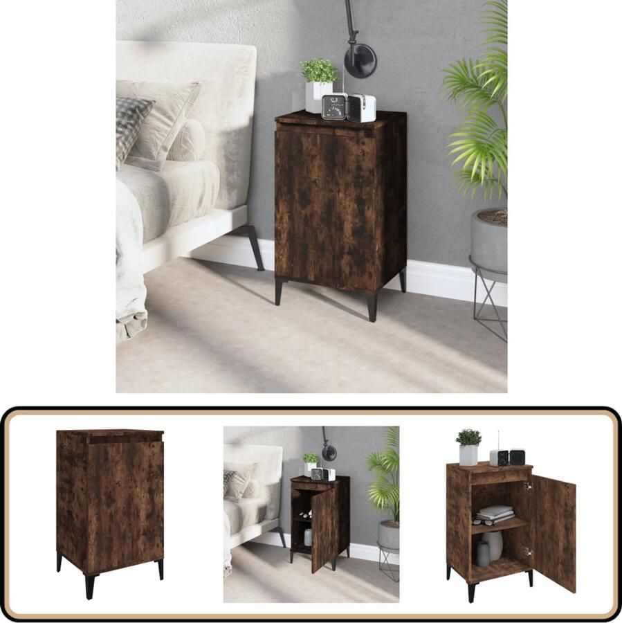 The Living Store Nachtkastje 40x35x70 cm bewerkt hout gerookt eikenkleurig Nachtkastje Kastje Salontafel Houten Tafel Bruine Kast - Foto 2