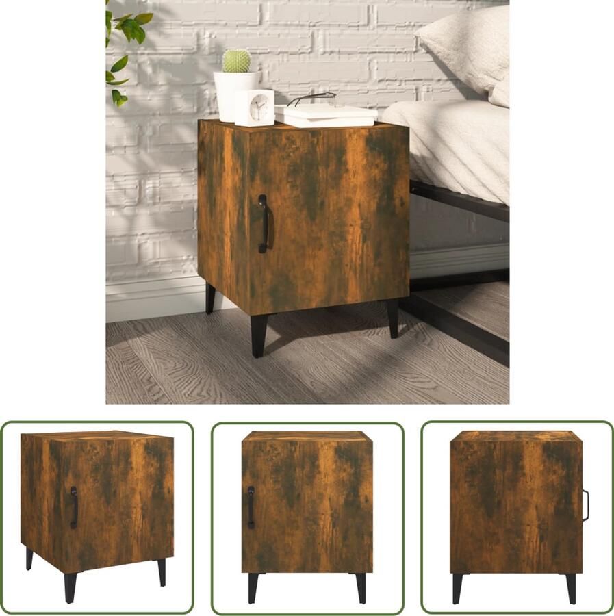 VidaXL Nachtkastje Gerookt Eiken 40x40x50 cm Nachtkastje Kastje Slaapkamermeubel Houten Meubel Bruine Kast Gerookte Eiken Vintage Stijl Industriële Stijl Bergruimte Woonaccessoires Kamerdecoratie