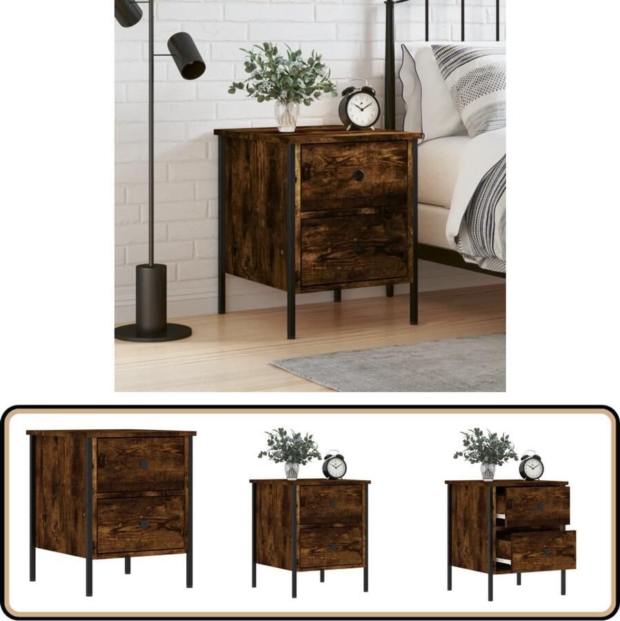 VidaXL Nachtkastje Gerookt Eiken 40x42x50 cm Nachtkastje Industrieel Design Houten Kast Bruine Kleur Slaapkamer Meubel Bergruimte Lade