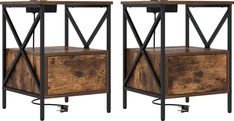 VidaXL Nachtkastje met lade 2 pcs Gerookt eiken 41.5 x 40.5 x 55 cm