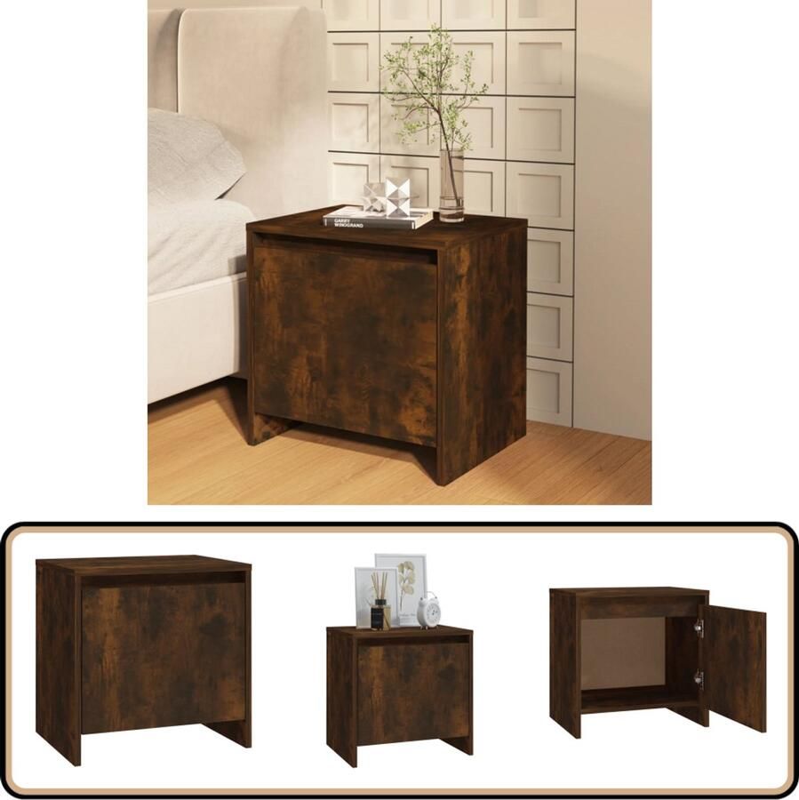 VidaXL Nachtkastje Gerookt Eiken 45x34x44 5 cm Nachtkastje Bedkastje Slaapkamermeubilair Houten Meubels Bruine Meubelen