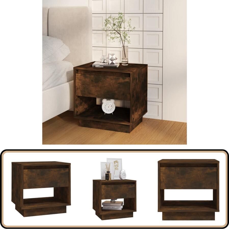 VidaXL Nachtkastje Gerookt Eiken 45x34x44 cm Nachtkastje Bijzettafel Slaapkamervloerisdecoratie Houten Meubilair Bruine Meubelen Vintage Stijl Landelijke Stijl Compact Meubel Multifunctioneel Meubel Bergruimte Slaapkamerstijl