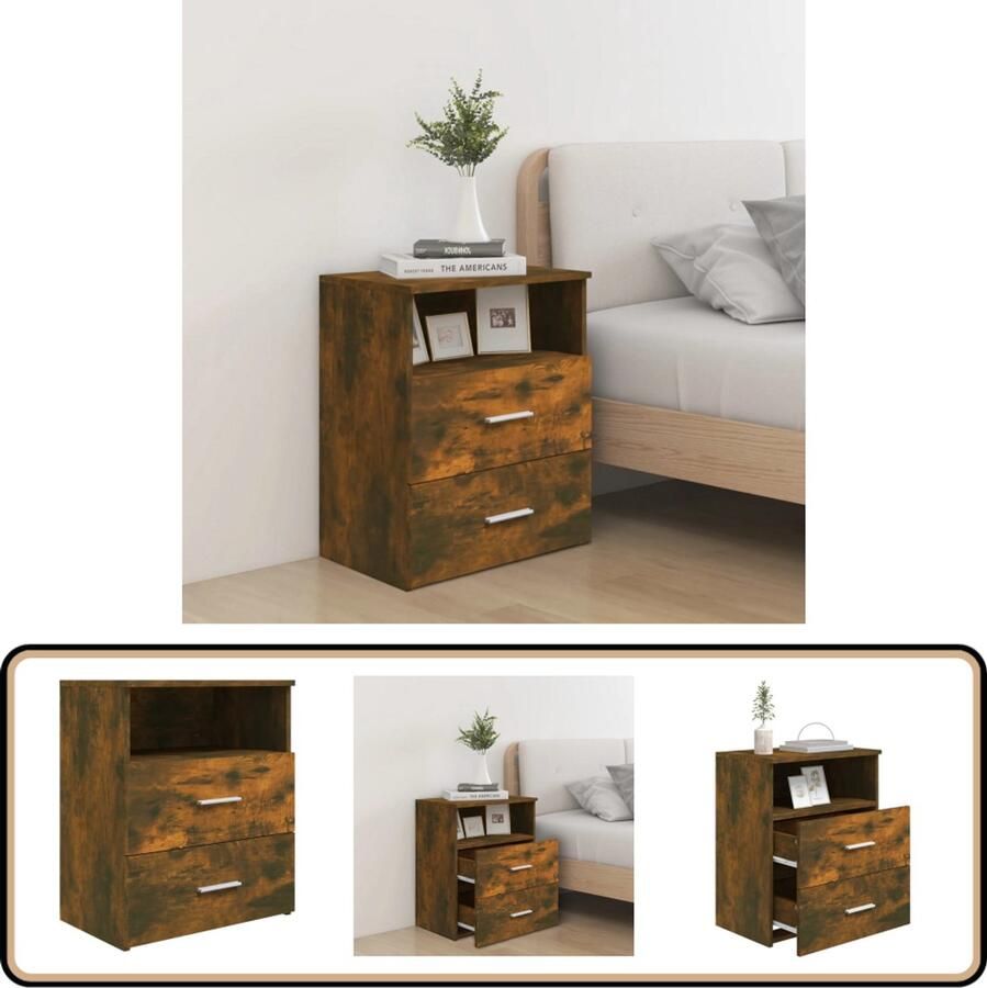 The Living Store Nachtkastje Gerookt Eiken 50x32x60 cm Bewerkt Hout Nachtkastje Slaapkamer Meubilair Houten Nachtkastje Bruine Nachtkastje Vintage Nachtkastje - Foto 2