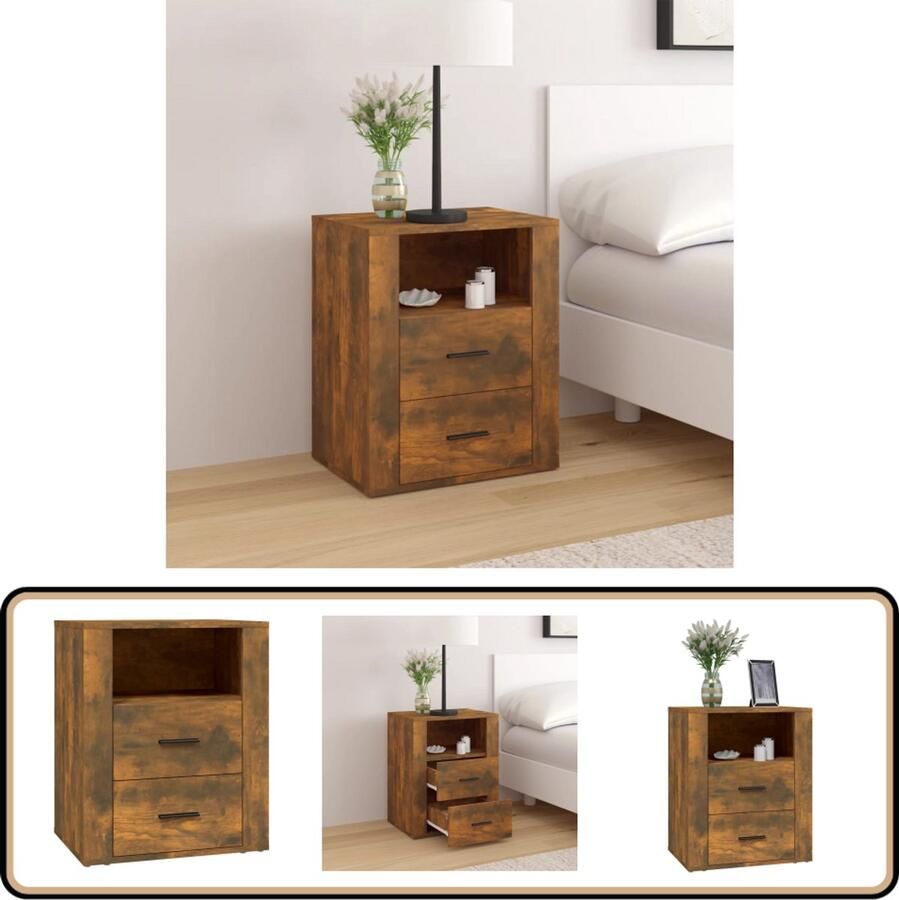 VidaXL Nachtkastje Gerookt Eiken 50x36x60 cm Nachtkastje Bijzettafel Houten Kast Rooktekening Kamermeubilair