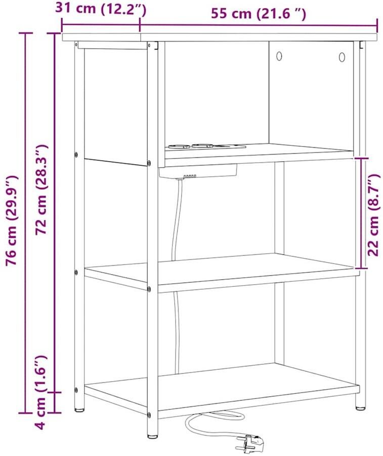 VidaXL Nachtkastje Gerookt eiken 55 x 31 x 76 cm Bewerkt hout