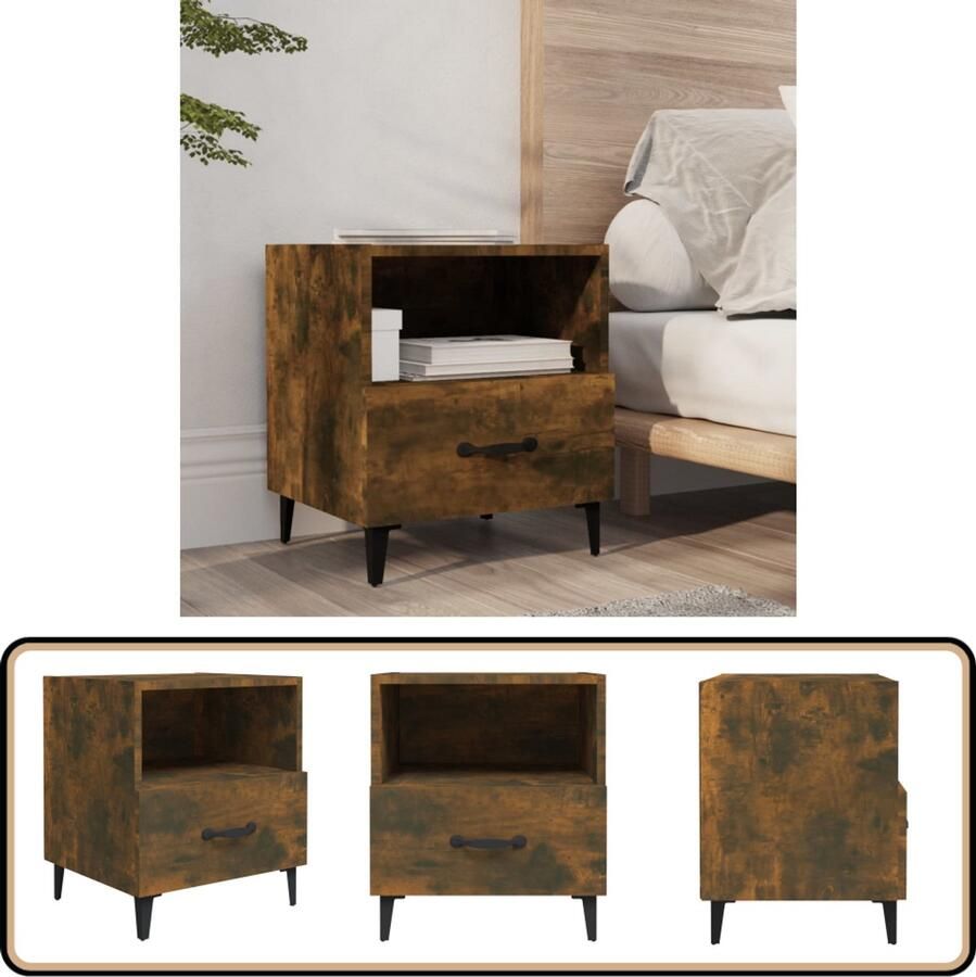 VidaXL Nachtkastje Gerookt Eiken Bewerkt Hout Nachtkastje Kast Houten Kast Slaapkamer Meubilair Bruine Kast