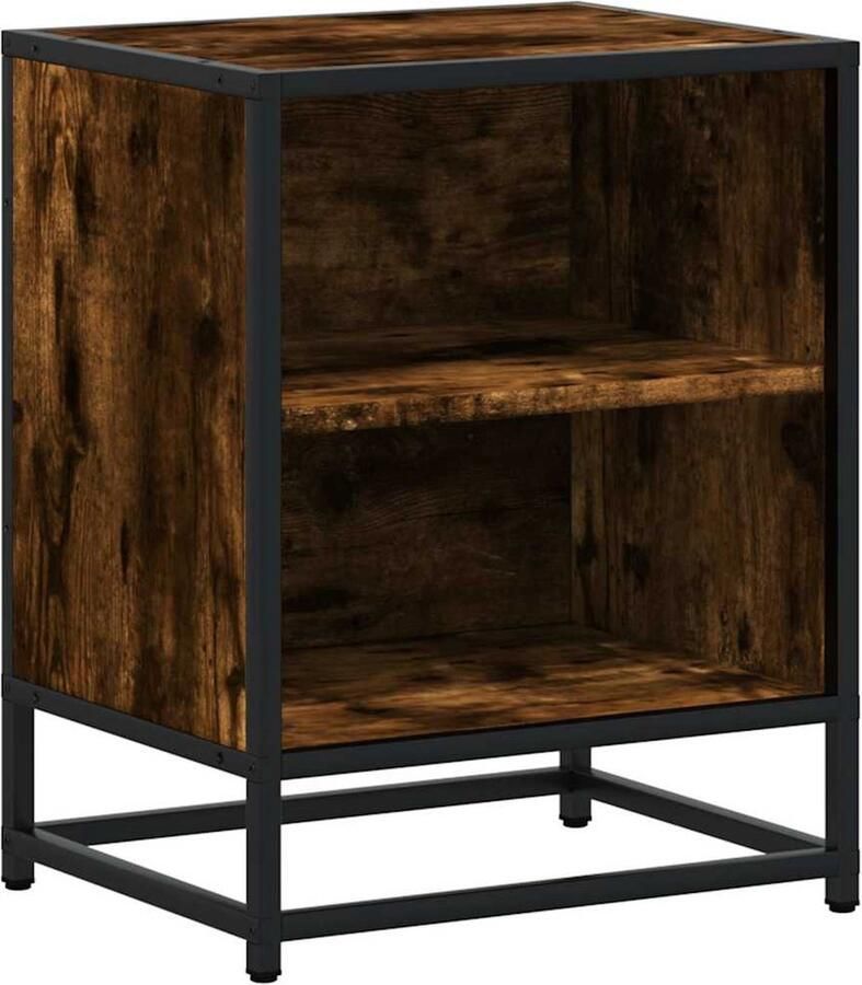 The Living Store Nachtkastje 40x31x50 cm bewerkt hout en metaal gerookt eiken Nachtkastje Slaapkamer Houten Kast Vintage Kast Industrieel Nachtlampje - Foto 2
