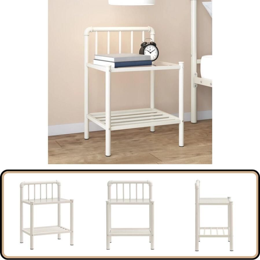 VidaXL Nachtkastje Glas & Metaal Wit Transparant Nachtkast Nachtkastje Salontafel Bijzettafel Woonaccessoires Modern Meubilair Witte Meubelen Transparante Meubelen Metaalmeubelen Glazen Meubelen Slaapkamerdecoratie