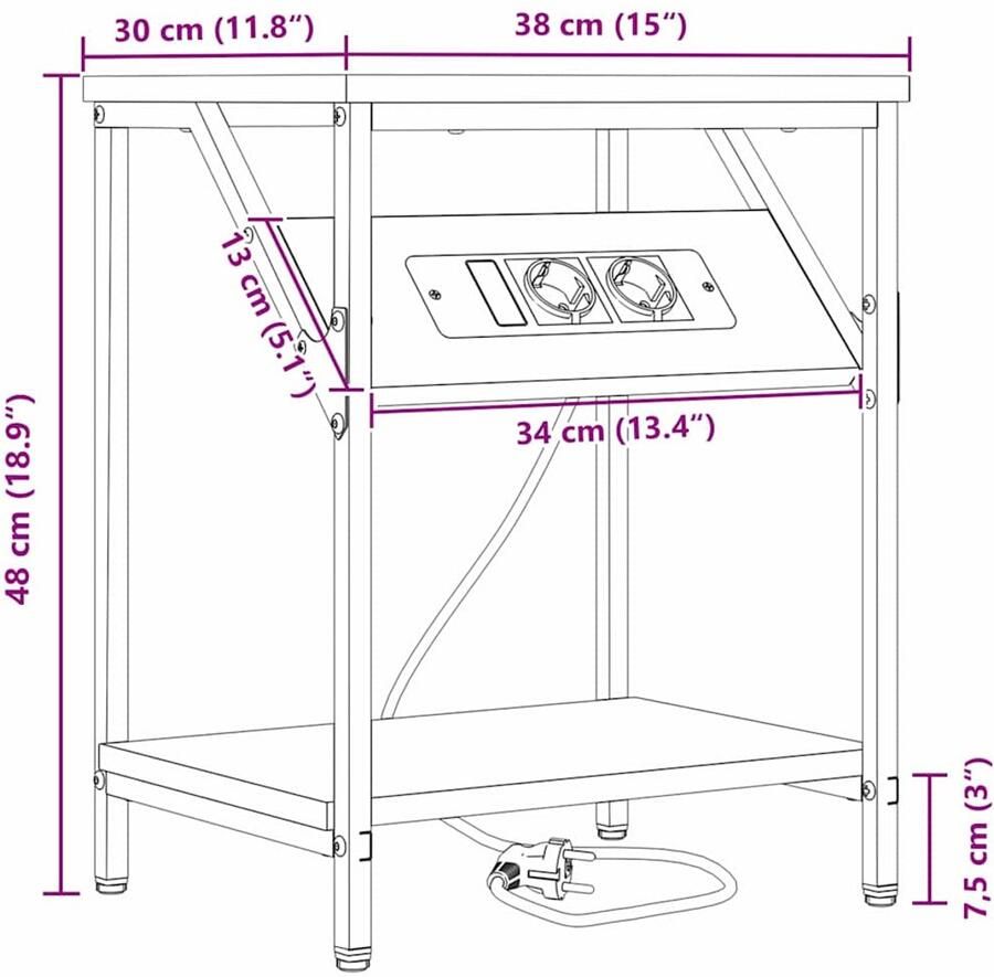 VidaXL Nachtkastje Sonoma eiken 38 x 30 x 48 cm Bewerkt hout