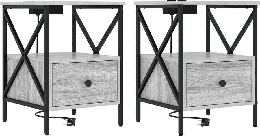 VidaXL Nachtkastje 2 pcs Grijs sonoma 41.5 x 40.5 x 55 cm Bewerkt hout