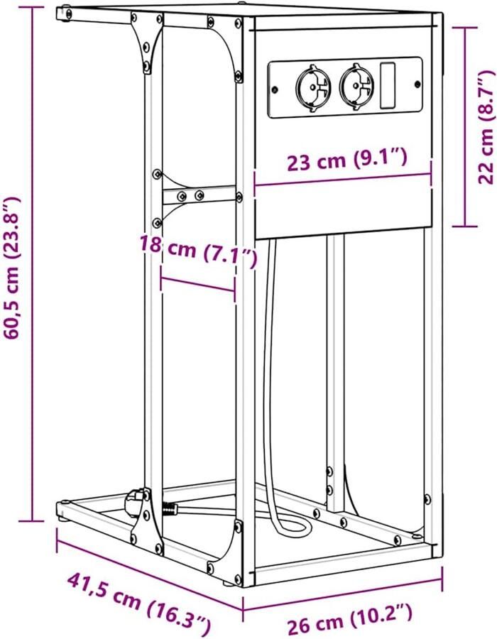 VidaXL Nachtkastje bruin eikenkleur 41.5 x 26 x 60.5 cm Bewerkt hout
