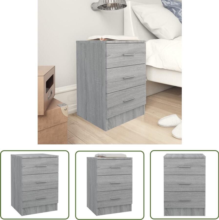 VidaXL Nachtkastje Grijs Sonoma Eiken 3 Lades Nachtkastje Slaapkamermeubel Houten Kast Grijze Kast Sonoma Eiken Bergruimte Opberglade