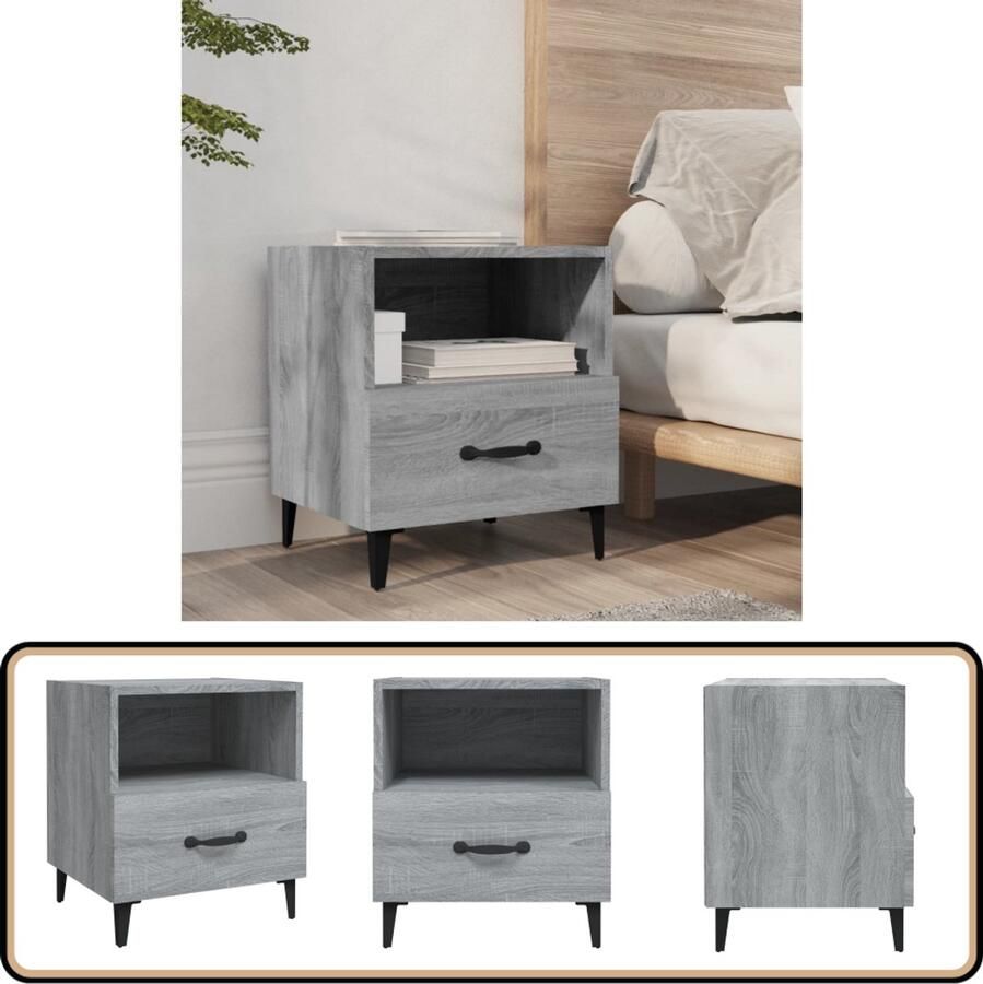 VidaXL Nachtkastje Grijs Sonoma Eiken 40x35x47 5 cm Nachtkastje Kastje Slaapkamer Meubilair Houten Nachtkastje Grijze Nachtkastje