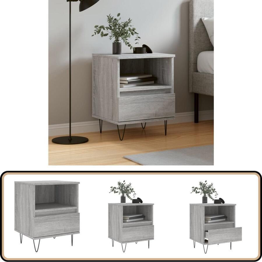 VidaXL Nachtkastje Grijs Sonoma Eiken 40x35x50 cm Nachtkastje Kastje Salonmeubilair Houten Meubels Grijze Meubels Trendy Meubels Slaapkamers