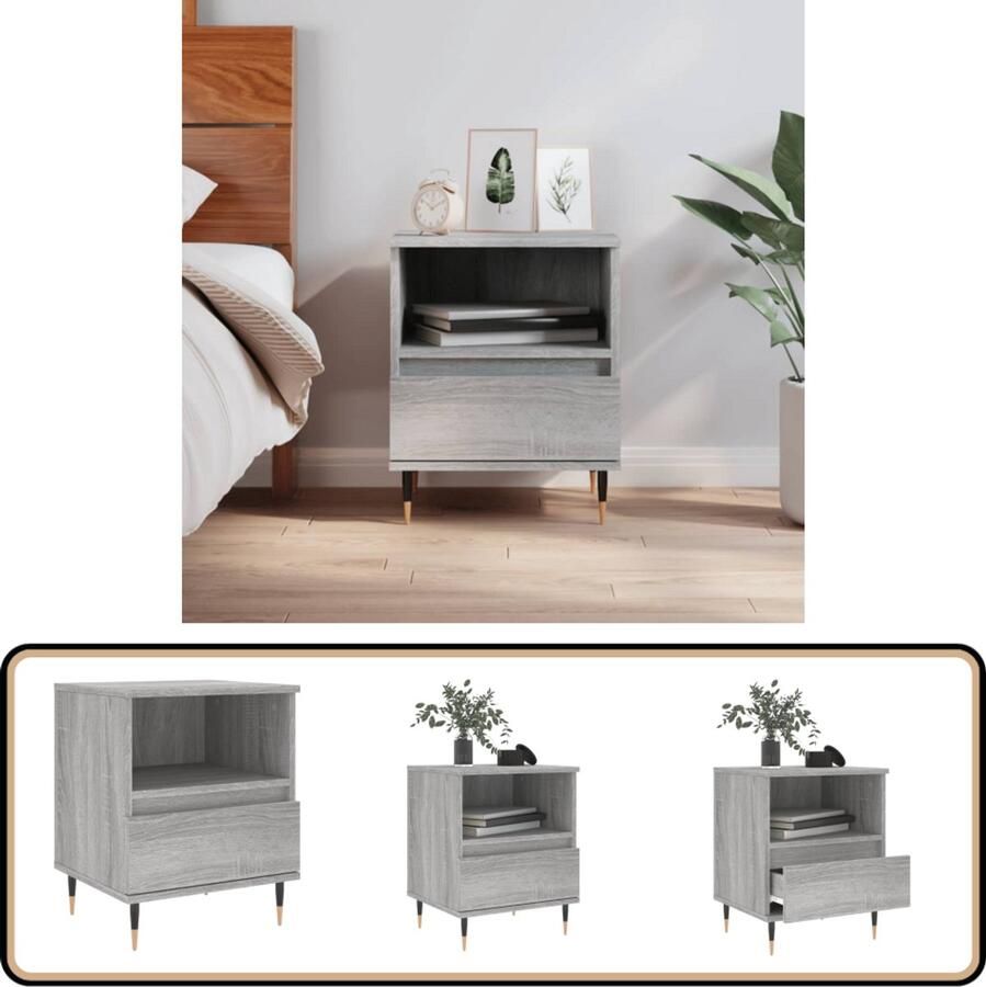 VidaXL Nachtkastje Grijs Sonoma Eiken 40x35x50 cm Nachtkastje Kastje Slaapkamermeubel Houten Meubel Grijze Kamerdecoratie Vintage Nachtlamp