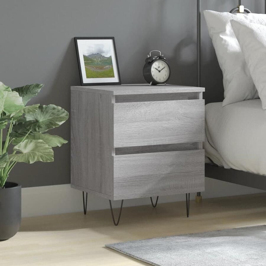 VidaXL Nachtkastje Grijs Sonoma Eiken 40x35x50cm Nachtkastje Kastje Slaapkamermeubel Houten Meubel Grijze Kamerdecoratie Nachtlampje Tafel Leeshoek Accessoires Woonaccessoires - Foto 2