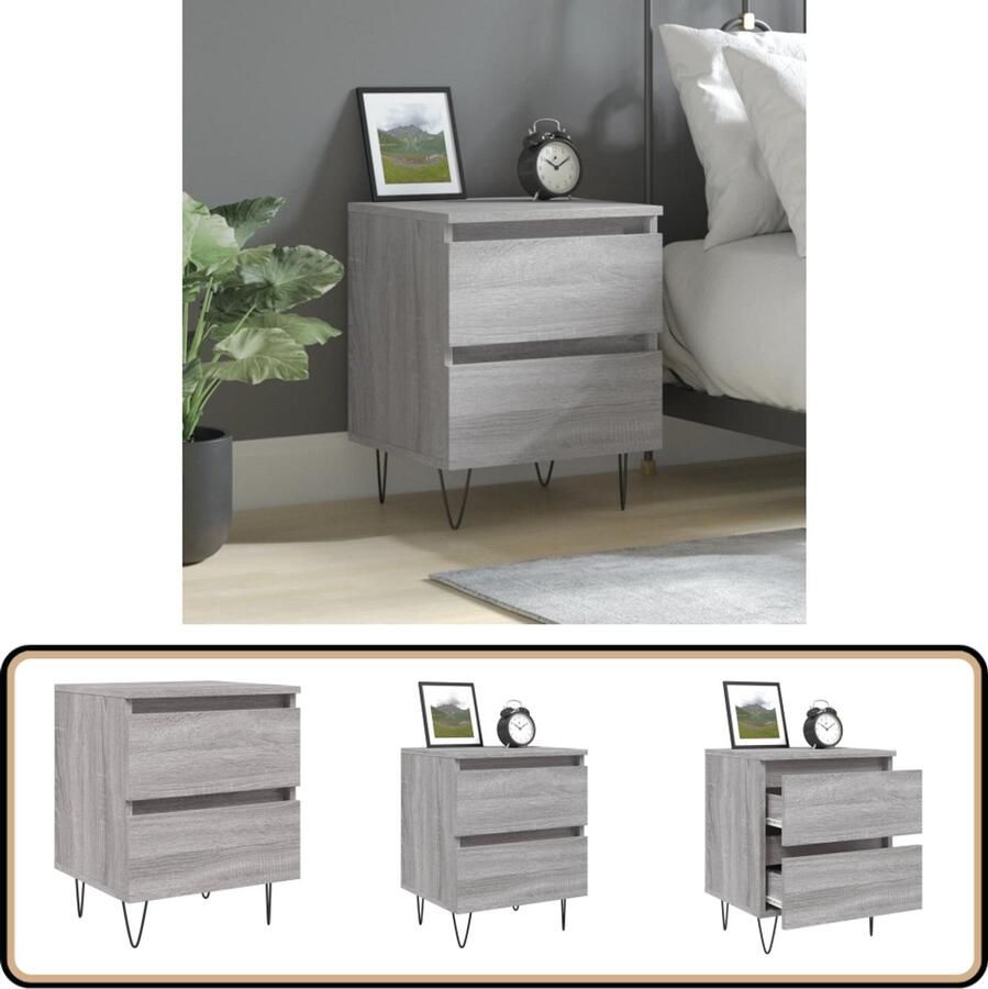 VidaXL Nachtkastje Grijs Sonoma Eiken 40x35x50cm Nachtkastje Kastje Slaapkamermeubel Houten Meubel Grijze Kamerdecoratie Nachtlampje Tafel Leeshoek Accessoires Woonaccessoires