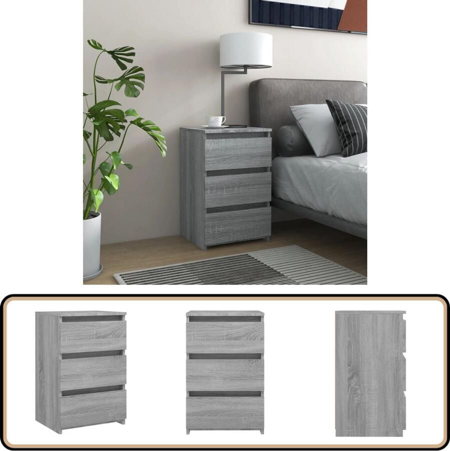 The Living Store Nachtkastje 40x35x62 5 cm bewerkt hout grijs sonoma eikenkleur Nachtkastje Kastje Salonmeubel Houten Nachtkastje Grijze Nachtkastje - Foto 2