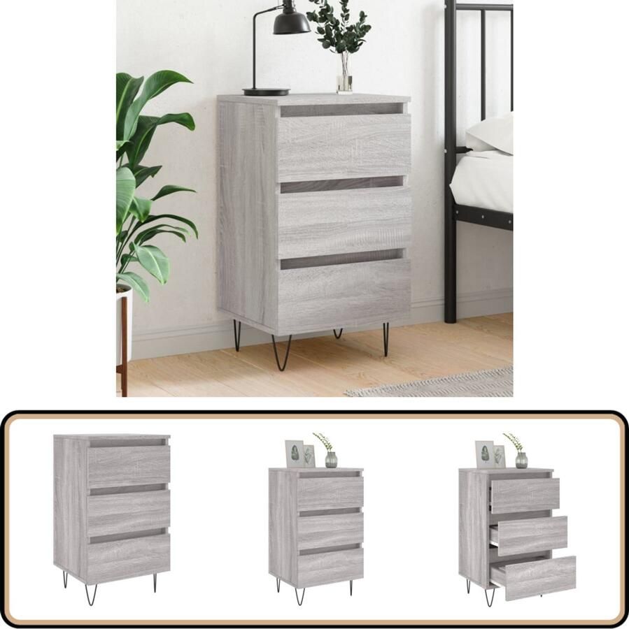 VidaXL Nachtkastje Grijs Sonoma Eiken 40x35x69 cm Nachtkastje Vintage Kast Grijze Kast Houten Kast Slaapkamersdecoratie Slaapkamervloer