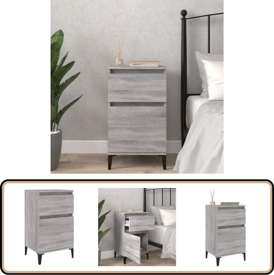 VidaXL Nachtkastje Grijs Sonoma Eiken 40x35x70 cm Nachtkastje Nachtlampje Slaapkamerinrichting Houten Kast Grijze Kast Kastje