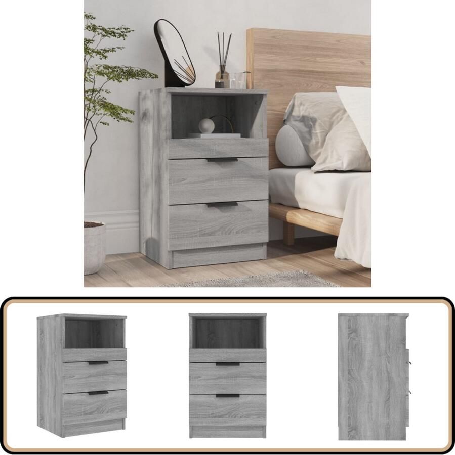 VidaXL Nachtkastje Grijs Sonoma Eiken 40x36x65 cm Nachtkastje Kast Slaapkamermeubilair Houten Meubel Grijze Meubels