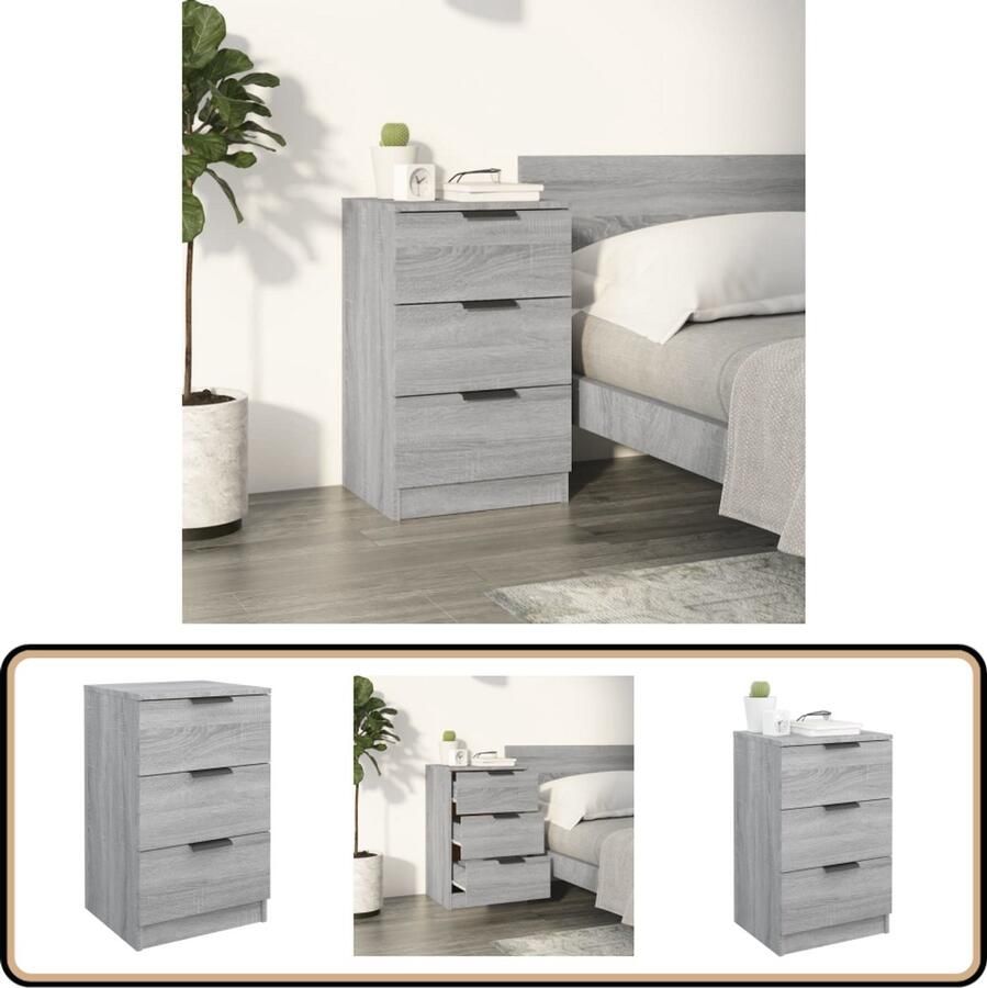 VidaXL Nachtkastje Grijs Sonoma Eiken 40x36x65 cm Nachtkastje Kastje Slaapkamermeubel Houten Meubel Grijze Kamerdecoratie Designkamer Modern Interieur Bergruimte