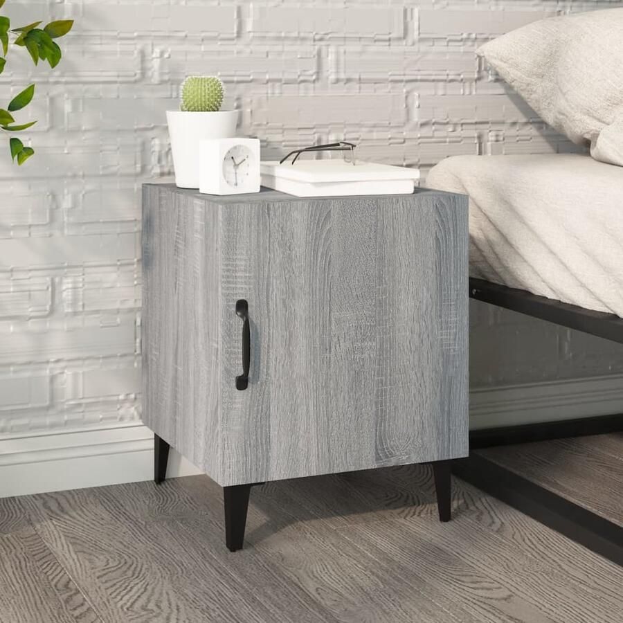 VidaXL Nachtkastje Grijs Sonoma Eiken 40x40x50 cm Nachtkastje Kast Slaapkamermeubel Houten Meubel Grijze Kamerdecoratie Sonoma Eiken Bergruimte Sidetable Bedside Table Living Room Furniture Bedroom Furniture - Foto 3