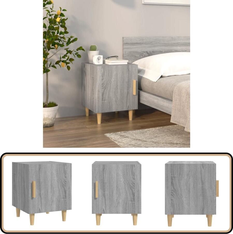 VidaXL Nachtkastje Grijs Sonoma Eiken 40x40x50 cm Nachtkastje Kast Slaapkamermeubel Houten Meubel Grijze Kamerdecoratie Sonoma Eiken Bergruimte Sidetable Bedside Table Living Room Furniture Bedroom Furniture