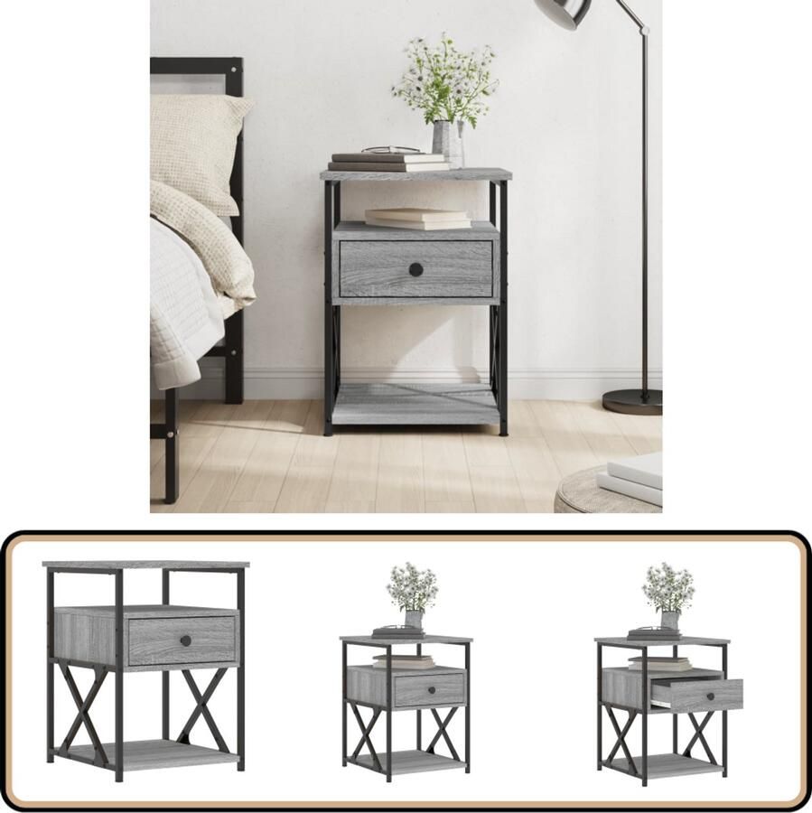 VidaXL Nachtkastje Grijs Sonoma Eiken 40x42x55 cm Nachtkastje Slaapkamermeubel Houten Kast Grijze Kast Sonomaskleuren