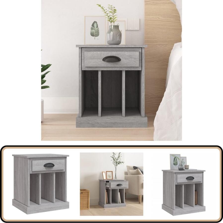 VidaXL Nachtkastje Grijs Sonoma Eiken 43x36x50 cm Nachtkastje Bijzettafel Kastje Grijze Kamer Houten Meubilair Slaapkamersdecoratie Opbergmeubilair Modern Nachtlampje