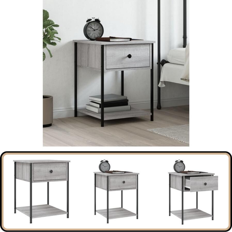 The Living Store Nachtkastje 44x45x58 cm bewerkt hout grijs sonoma eikenkleurig Nachtkastje Kastje Slaapkamervlooring Houten Nachttafel Grijze Nachtkast - Foto 2