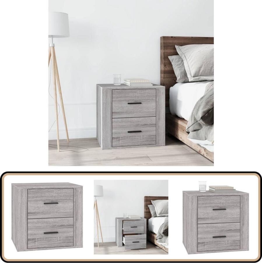 The Living Store Nachtkastje Trendy Nachtkastje 50 x 39 x 47 cm Grijs Sonoma Eiken Nachtkastje Kastje Slaapkamerdecoratie Houten Nachttafel Grijze Nachtkast - Foto 2