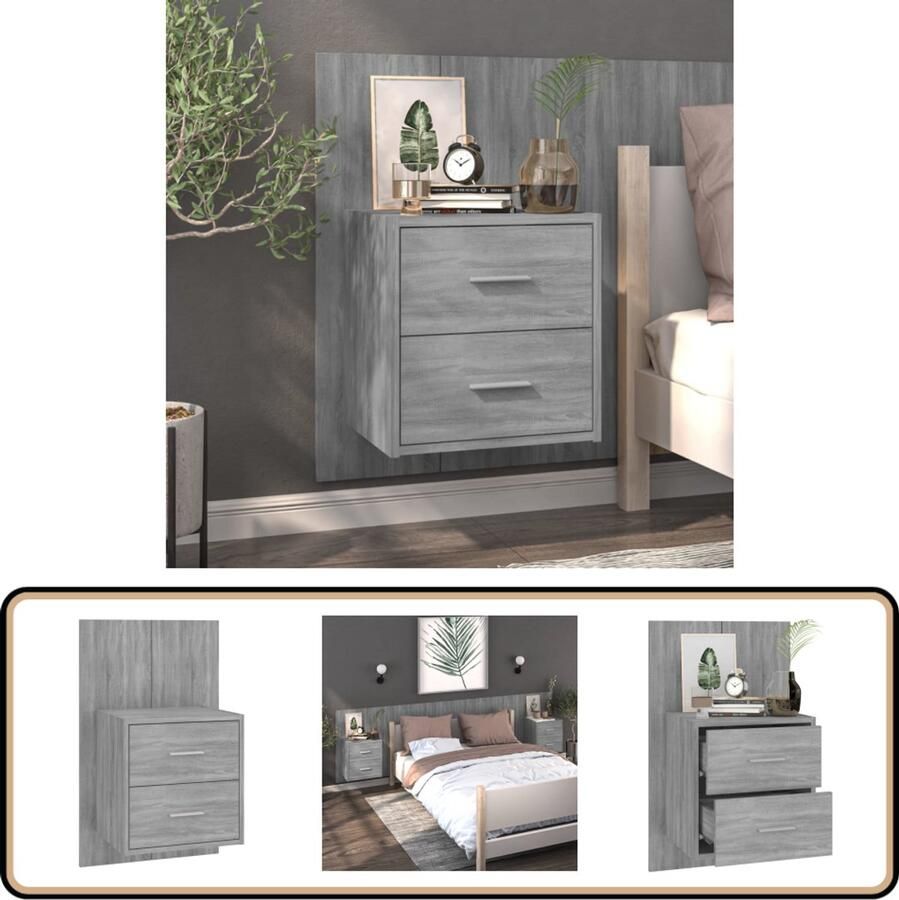 VidaXL Nachtkastje Grijs Sonoma Eiken Wandgemonteerd Wandlamp Nachtlamp Bergruimte Wandkasten Badkamermeubilair Slaapkamersdecoratie Houten Meubels Grijze Meubelen
