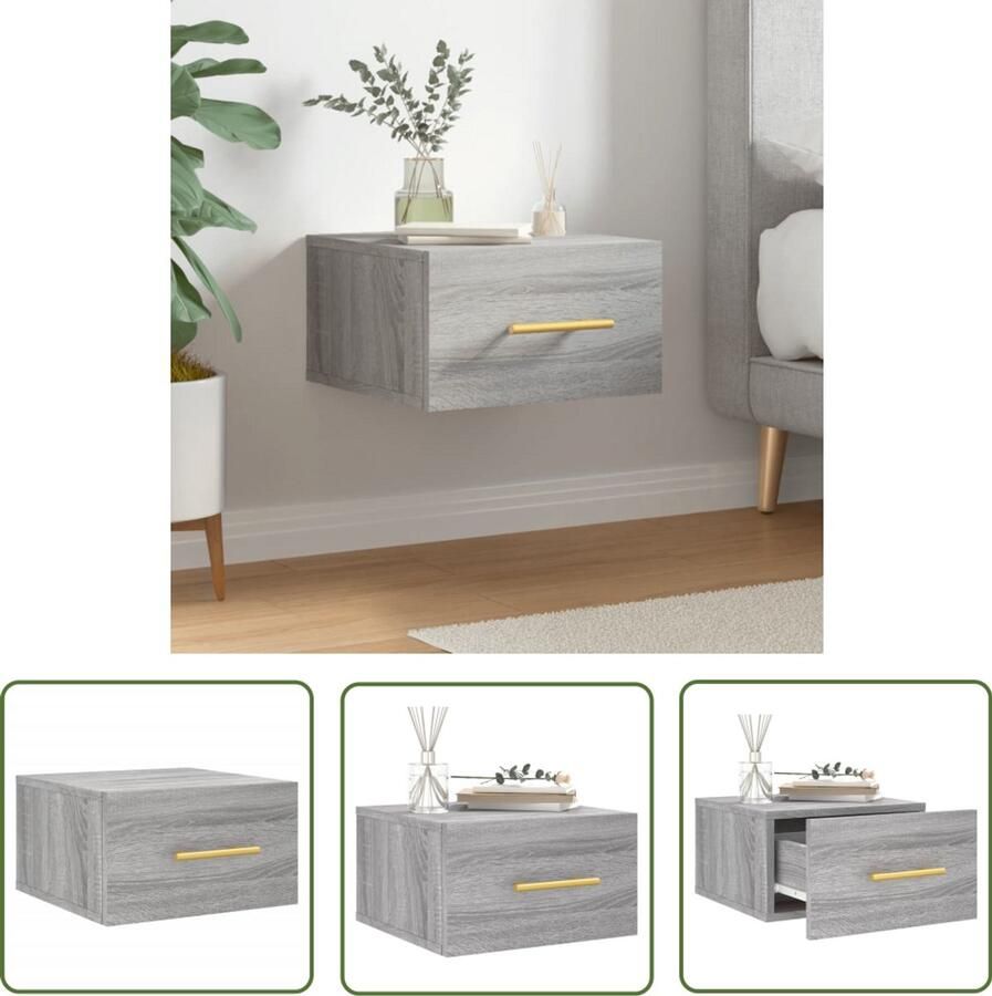 VidaXL Nachtkastje Grijs Sonoma Eiken Wandgemonteerd Wandlamp Nachtlamp Bijzettafels Badkamermeubel Slaapkamerinrichting Houten Meubels Grijze Meubels