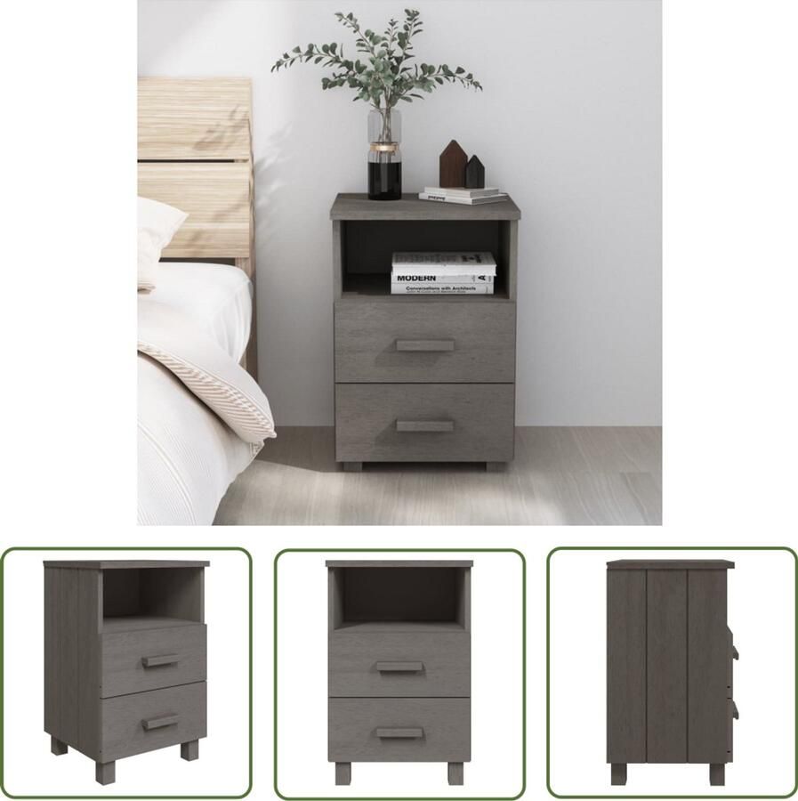 VidaXL Nachtkastje HAMAR Massief Grenenhout Lichtgrijs Nachtkastje Nachtkastjes Sidetable Salontafel Tv Tafel Grijze Nachtkast Houten Nachtkast