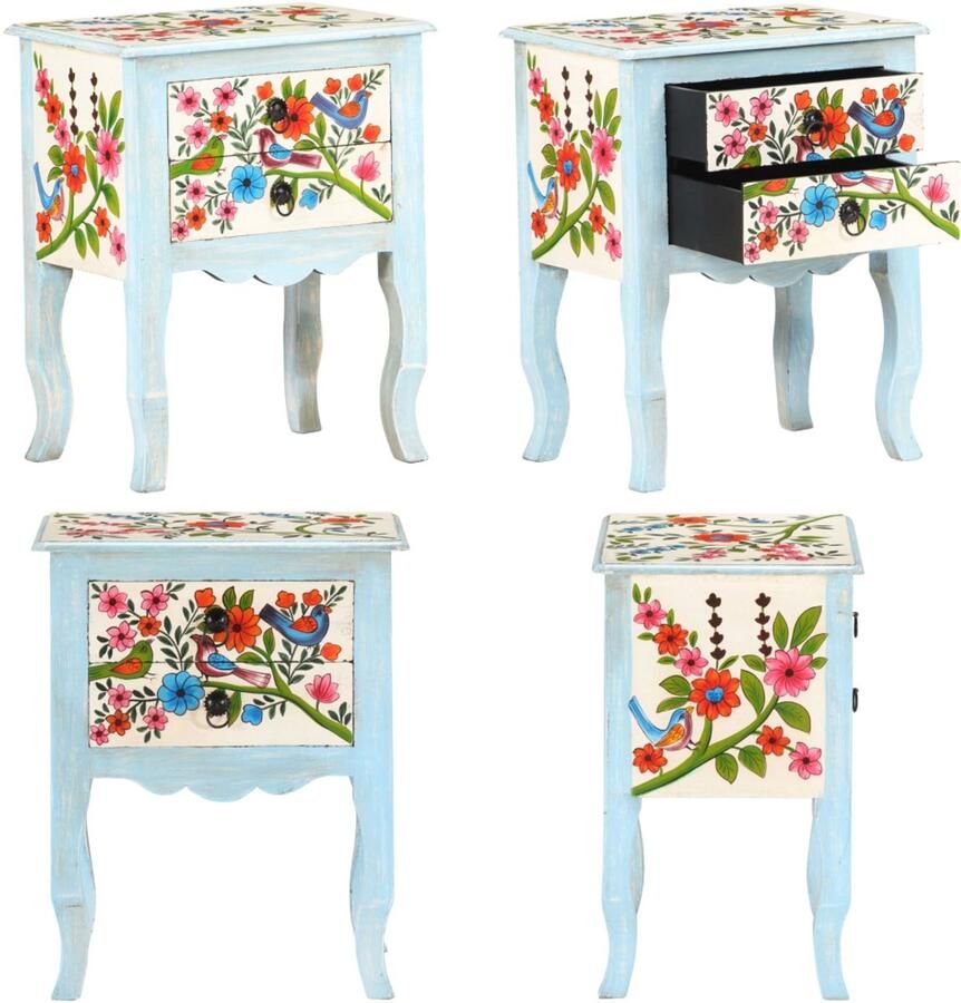 VidaXL Nachtkastje handgeschilderd 40x30x50 cm massief mangohout Nachtkastje Nachtkastjes Houten Nachtkastje Houten Nachtkastjes