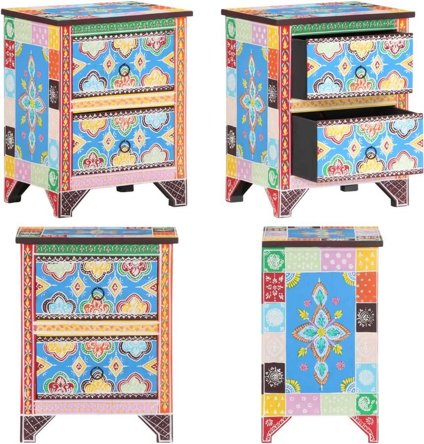 VidaXL Nachtkastje handgeschilderd 40x30x50 cm massief mangohout Nachtkastje Nachtkastjes Houten Nachtkastje Houten Nachtkastjes