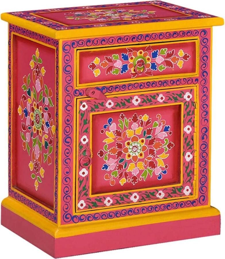 VidaXL -Nachtkastje-handgeschilderd-massief-mangohout-roze