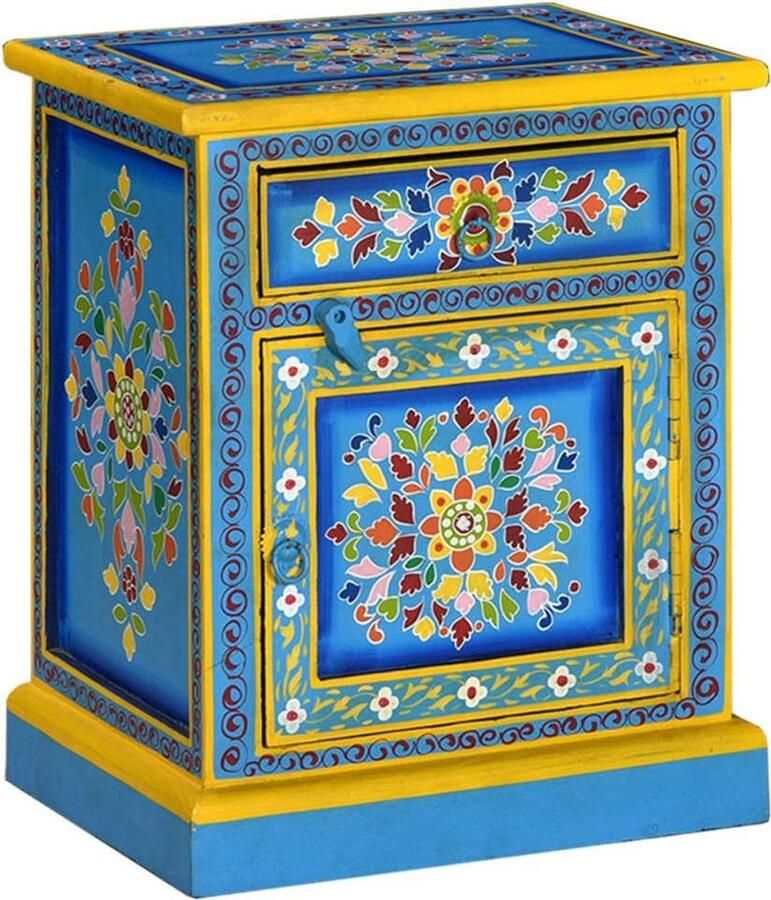 VidaXL -Nachtkastje-handgeschilderd-massief-mangohout-turquoise