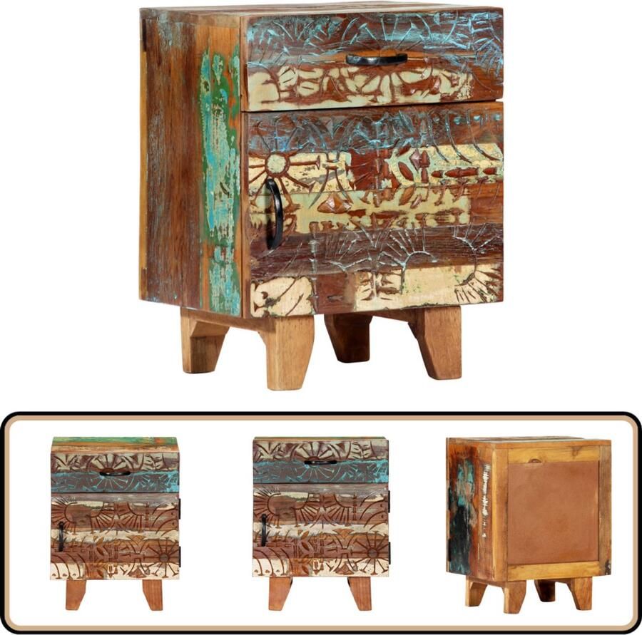 VidaXL Nachtkastje Handgesneden 40x30x50 cm Hout Nachtkastje Antiek Industrieel Massief Hout Vintage
