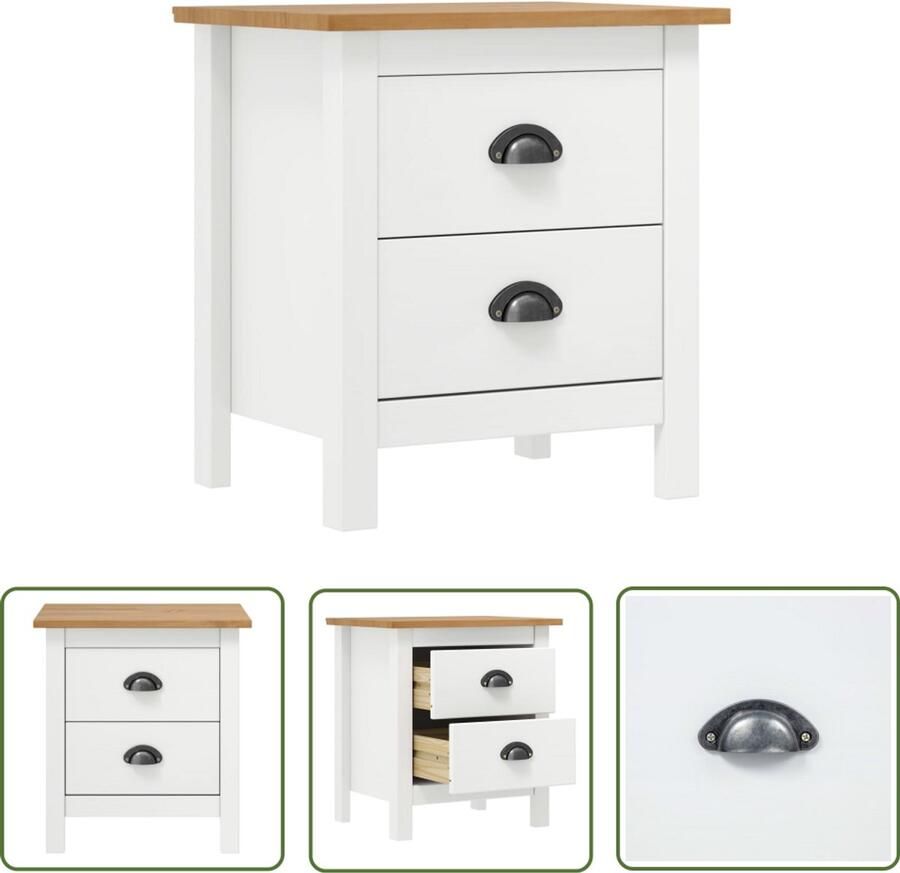 VidaXL Nachtkastje Hill Wit Massief Grenenhout Nachtkastje Nachtlamp Slaapkamer Meubilair Greeploos Design Modern Meubel