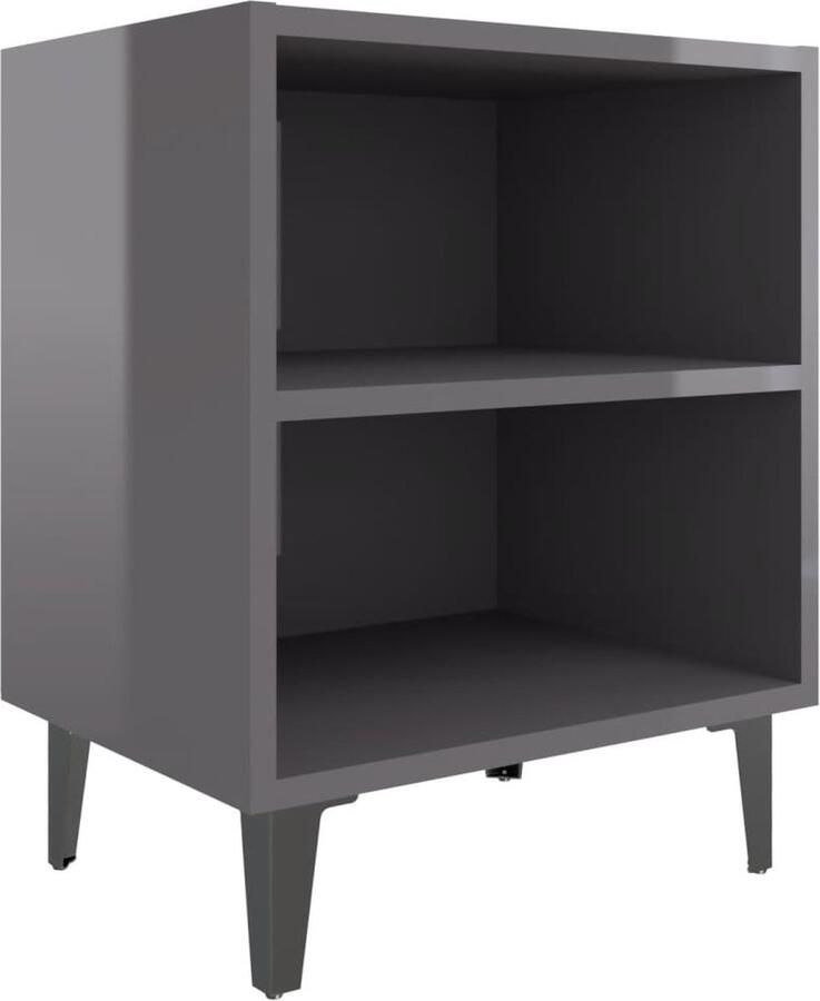 The Living Store Nachtkastje IndustriÃle Stijl 40x30x50 cm Hoogglans Grijs Metalen Poten Nachtkastje Industrieel Houten Nachtkastje Metalen Nachtkastje Met Planken - Foto 2