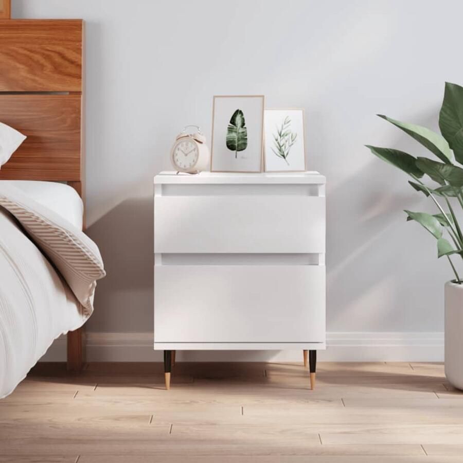 VidaXL Nachtkastje Hoogglans Wit 40x35x50 cm Nachtkastje Kastje Slaapkamermeubel Houten Meubel Witte Meubel Modern Nachtlampje - Foto 2
