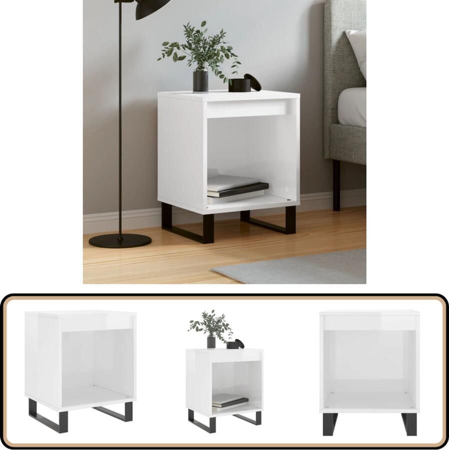 VidaXL Nachtkastje Hoogglans Wit 40x35x50 cm Nachtkastje Kastje Slaapkamermeubel Houten Meubel Witte Meubel - Foto 2