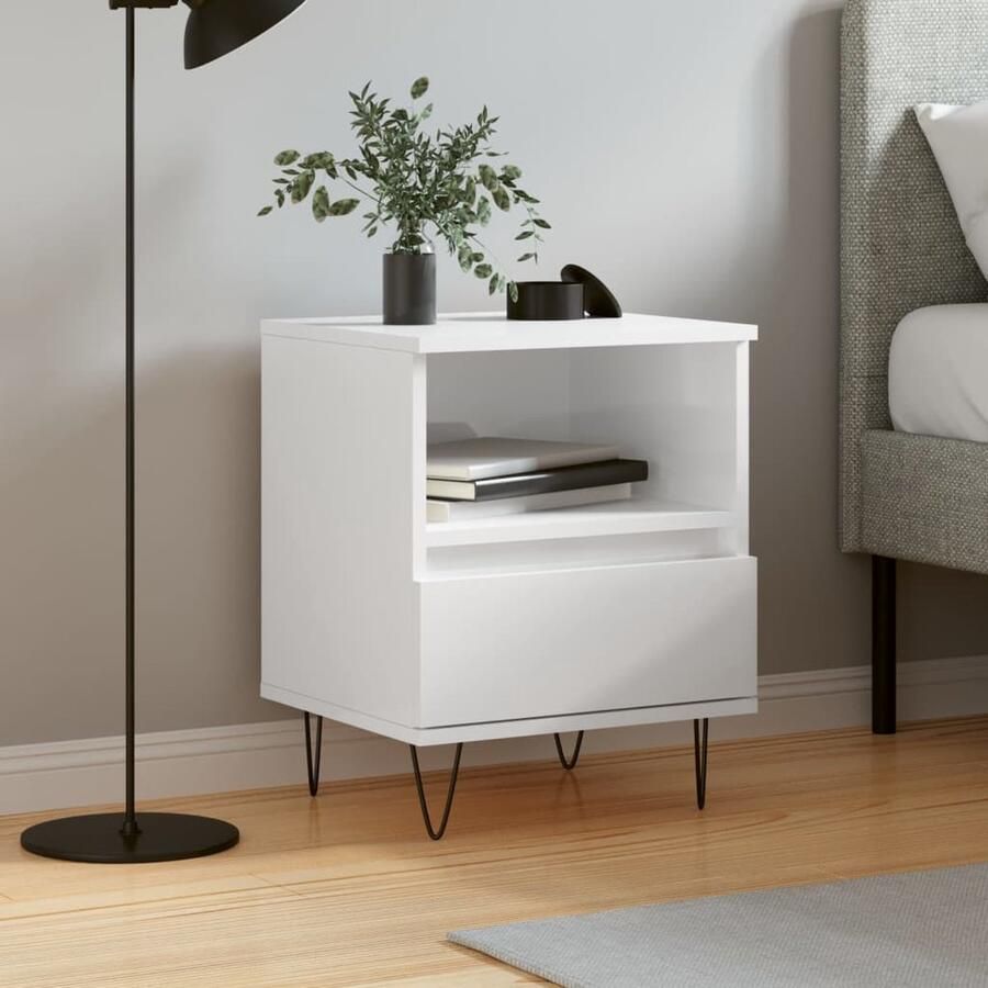 VidaXL Nachtkastje Hoogglans Wit 40x35x50 cm Nachtkastje Nachtkast Houten Kast Witte Kast Minimalistisch Industrieel Slaapkamersdecoratie Bergruimte Tv Stand Sidetable - Foto 2