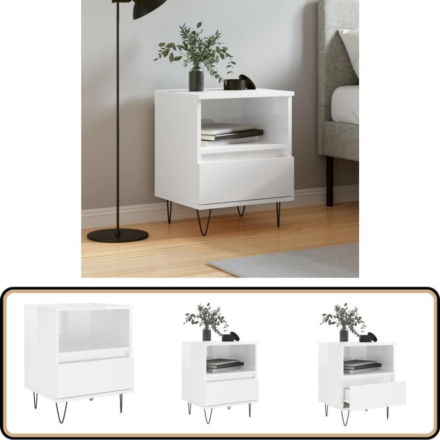 VidaXL Nachtkastje Hoogglans Wit 40x35x50 cm Nachtkastje Nachtkast Houten Kast Witte Kast Minimalistisch Industrieel Slaapkamersdecoratie Bergruimte Tv Stand Sidetable